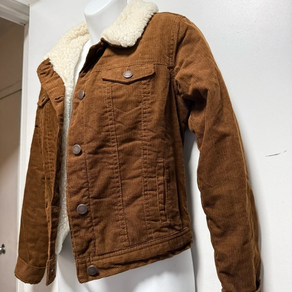 Fashion Nova Brown Corduroy Teddy Jacket with White Collar Size S